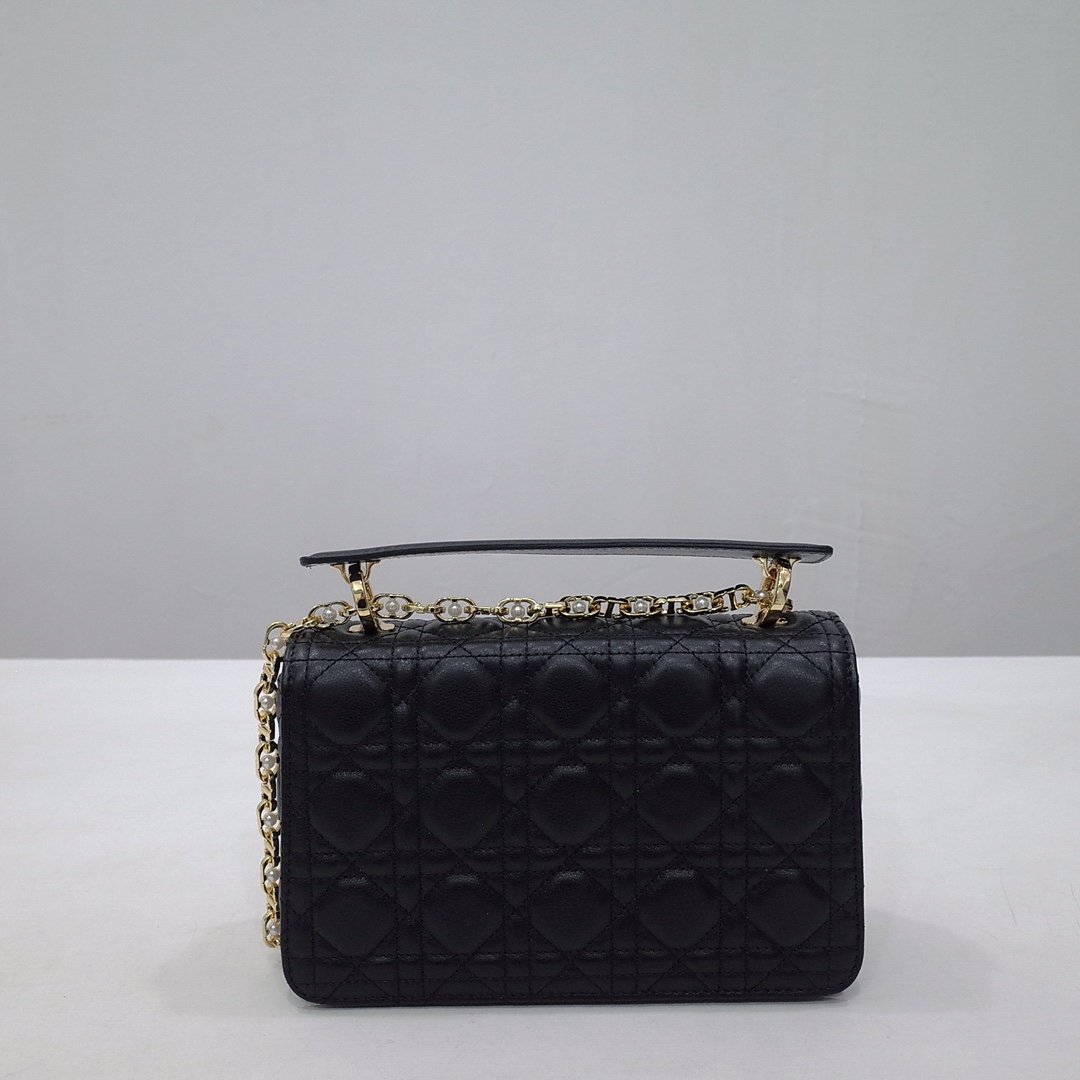 Small Dior Jolie Top Handle Bag Black Cannage Calfskin